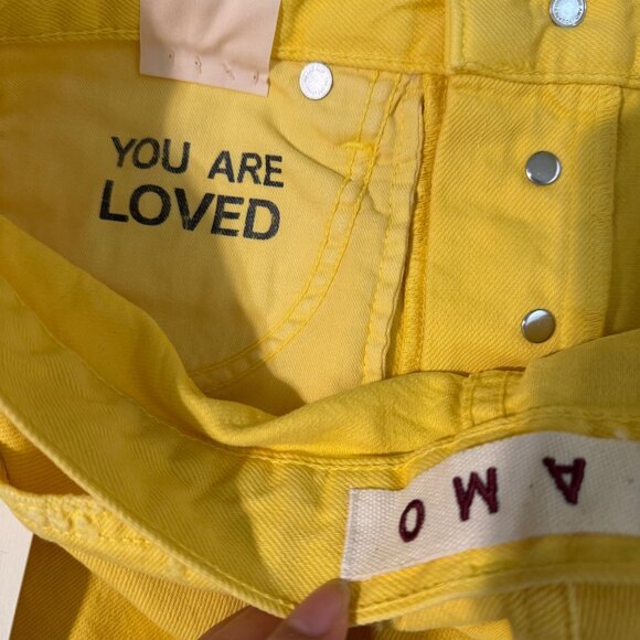 AMO Womens Tomboy Crop Pants Yellow Denim Size 27 Relaxed Fit Button Fly - Picture 10 of 16